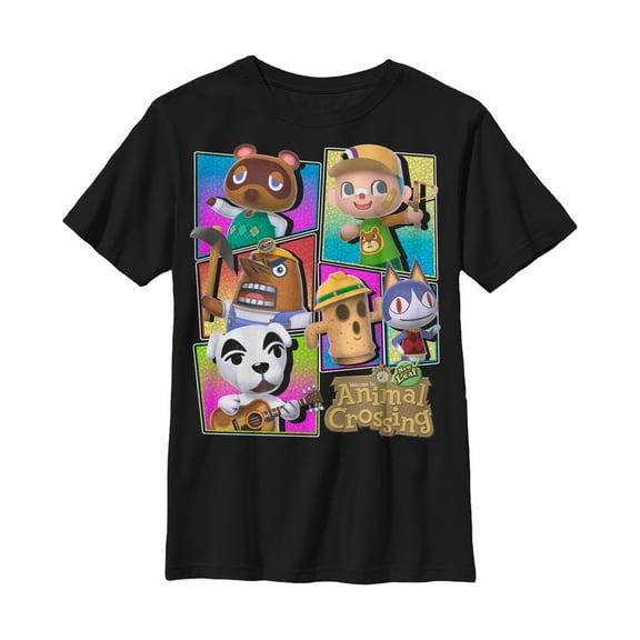 Boy's Nintendo Animal Crossing New Leaf Panels Graphic Tee Black Large