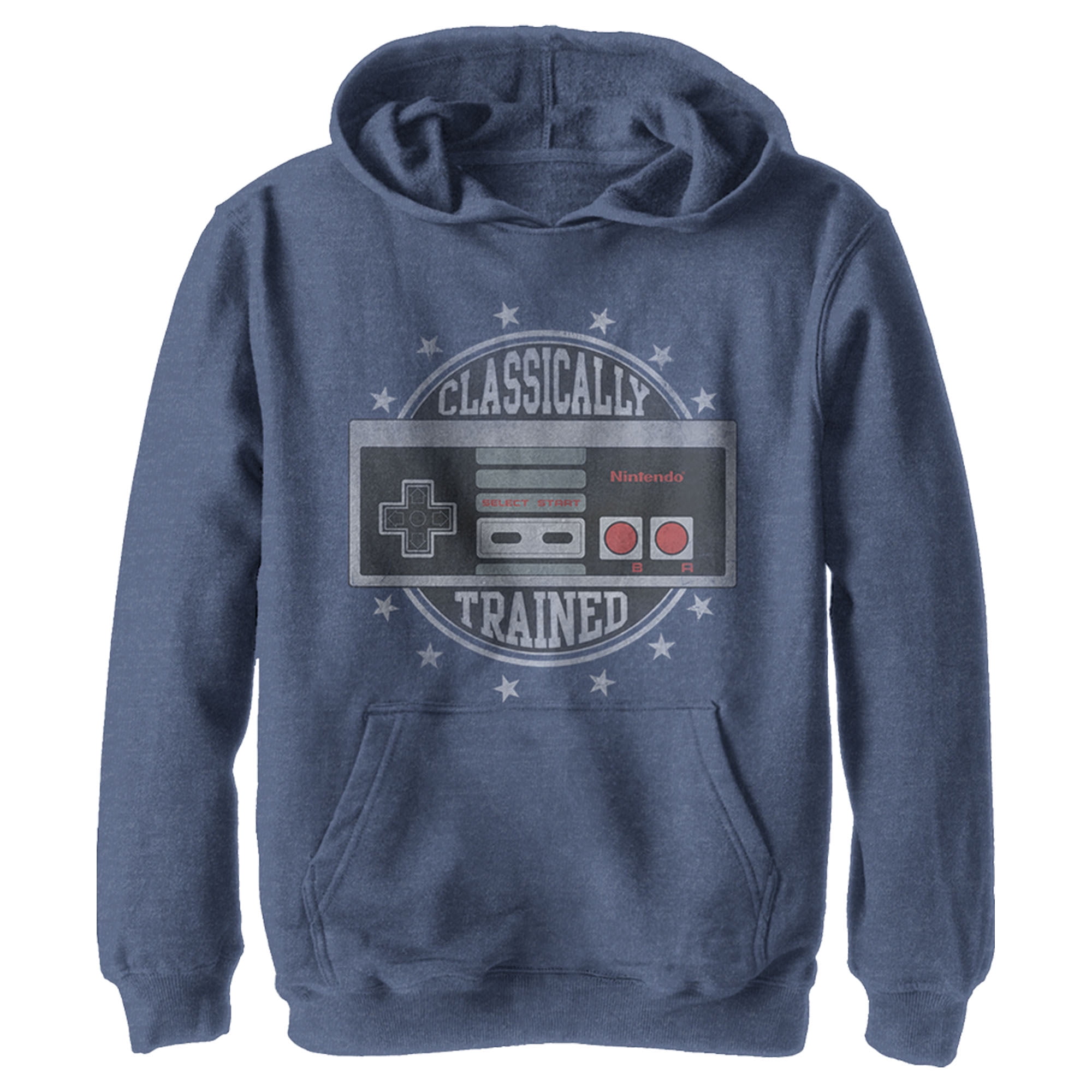 Boy s Nintendo Classically Trained Pull Over Hoodie Navy Blue Heather Medium