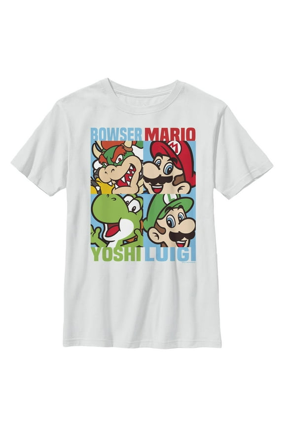 Boy's Nintendo Colorful Character Grid  Graphic T-Shirt