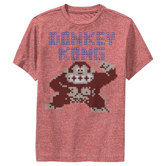 Boy's Nintendo Donkey Kong Arcade  Performance Graphic Tee Red Heather Small