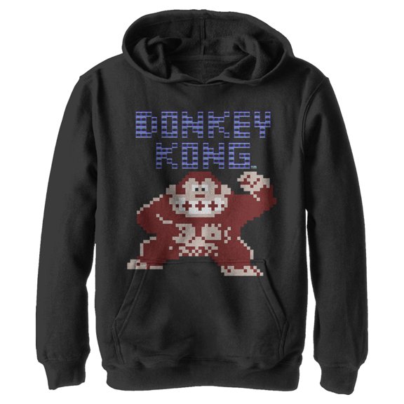 Boy's Nintendo Donkey Kong Arcade Pull Over Hoodie Black Small