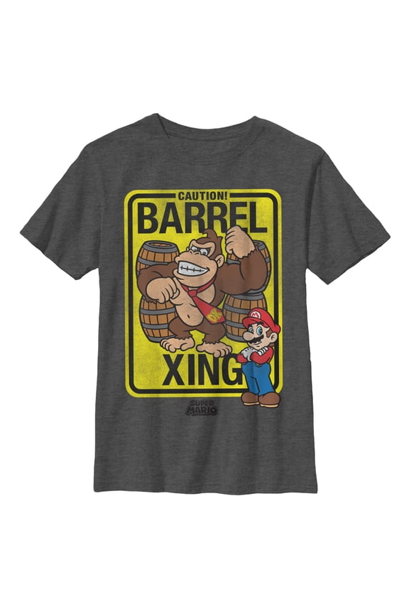 Boy's Nintendo Donkey Kong Barrel Crossing  Graphic Tee Charcoal Heather X Large