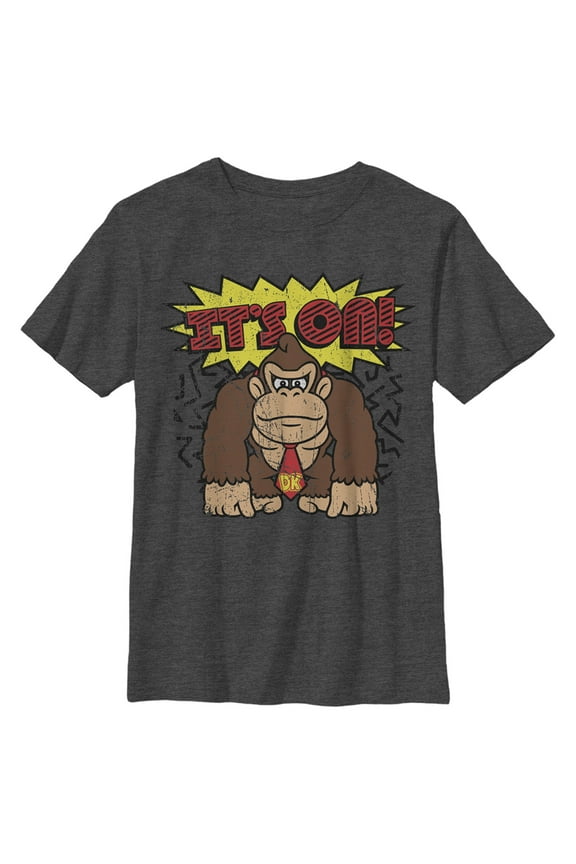 Boy's Nintendo Donkey Kong It's On Distressed  Graphic Tee Charcoal Heather Small