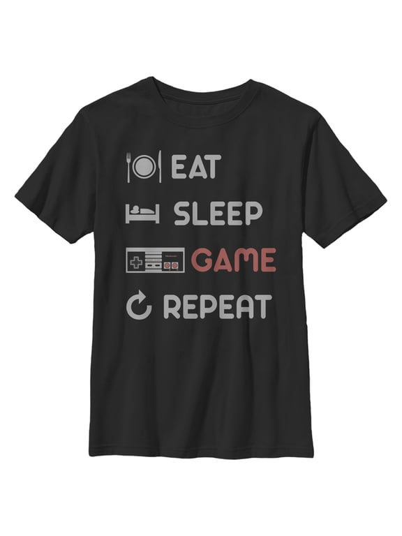 Boy's Nintendo Eat Sleep NES Game Repeat Graphic Tee Black Large