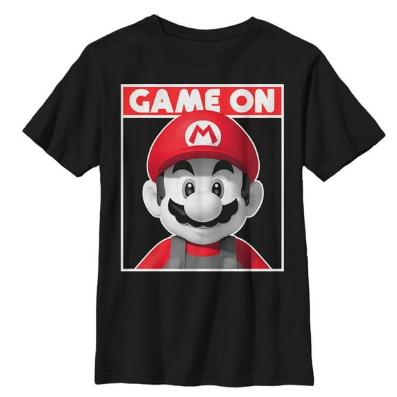 Boy's Nintendo Game On Mario  Graphic Tee Black X Large