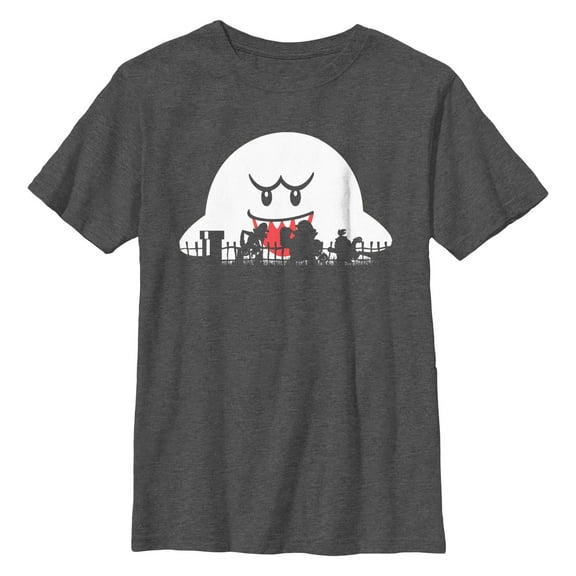 Boy's Nintendo Halloween Boo Silhouettes Graphic Tee Charcoal Heather Large