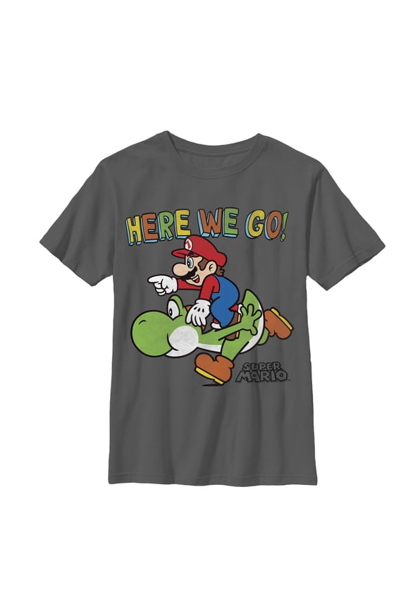 Boy's Nintendo Here We Go Graphic Tee Charcoal Medium