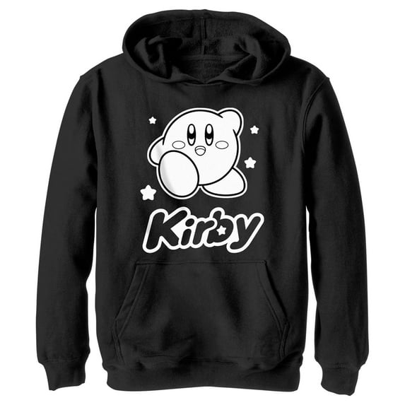 Boy's Nintendo Kirby Black and White Portrait Pull Over Hoodie Black X Large