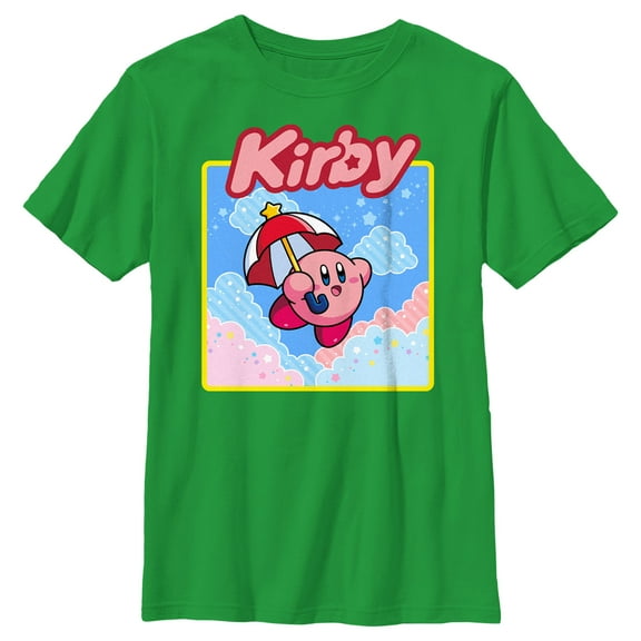 Boy's Nintendo Kirby Flying Portrait  Graphic Tee Kelly Green Medium