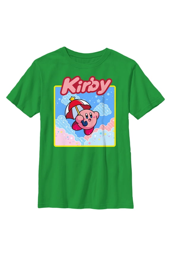 Boy's Nintendo Kirby Flying Portrait  Graphic Tee Kelly Green Medium