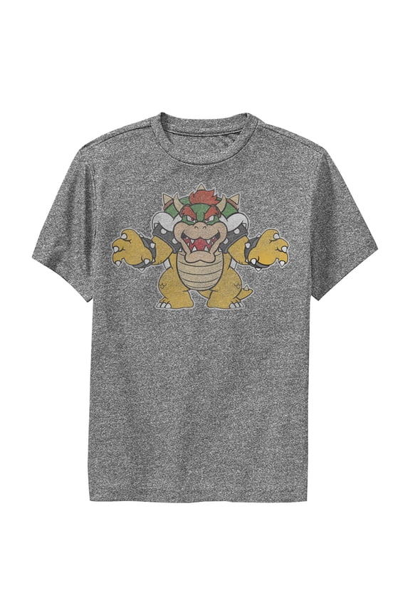 Boy's Nintendo Koopa King Bowser Performance Graphic Tee Charcoal Heather Small