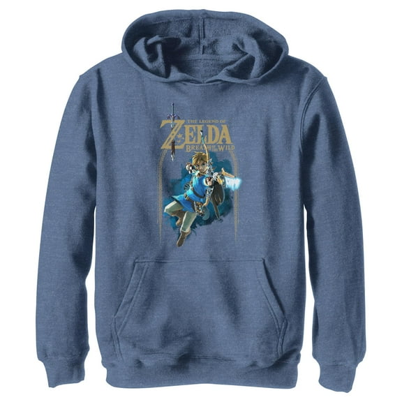 Boy's Nintendo Legend of Zelda Breath of the Wild Arch  Pull Over Hoodie Navy Blue Heather Small