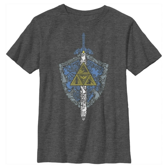 Boy's Nintendo Legend of Zelda Hidden Pattern Graphic Tee Charcoal Heather Large
