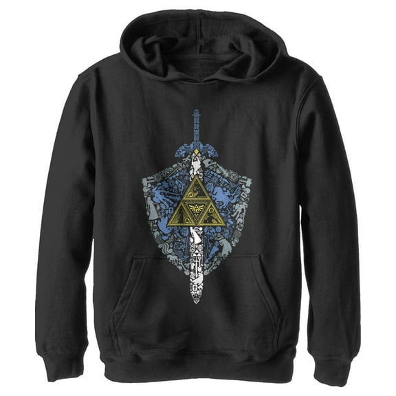 Boy's Nintendo Legend of Zelda Hidden Pattern Pull Over Hoodie Black Medium