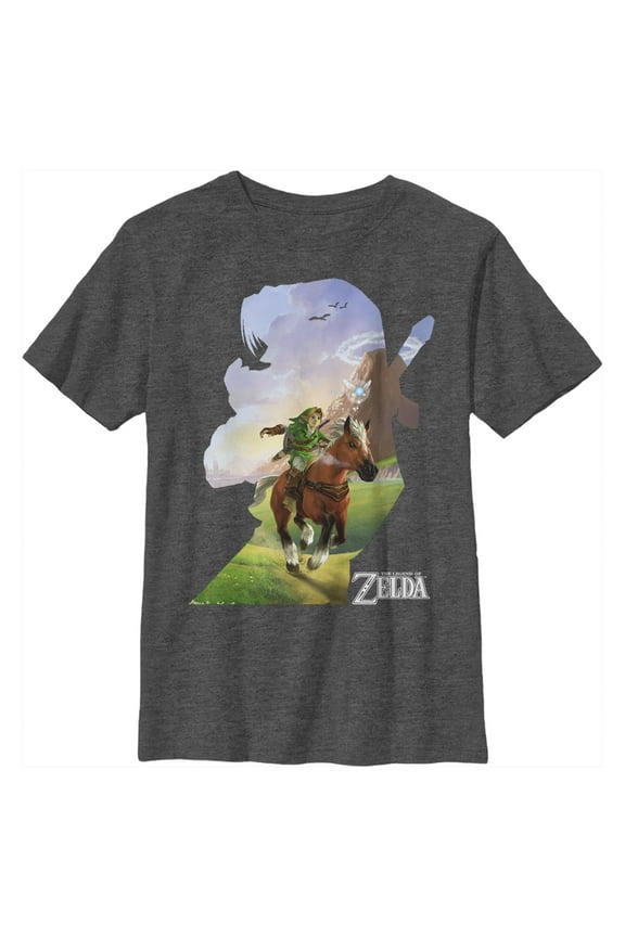 Boy's Nintendo Legend of Zelda Link Silhouette  Graphic Tee Charcoal Heather Large