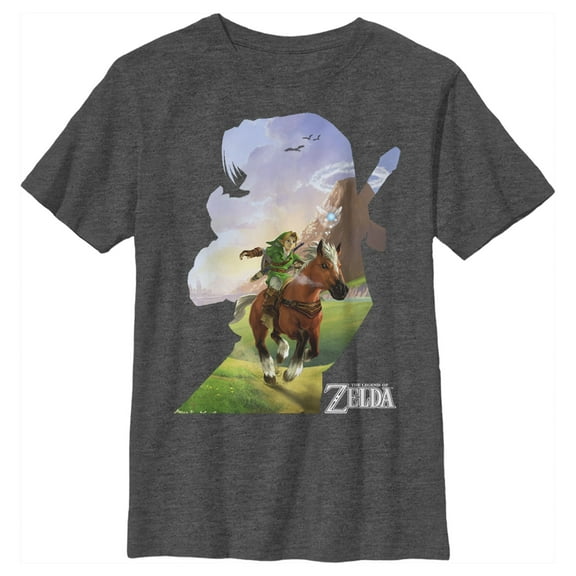 Boy's Nintendo Legend of Zelda Link Silhouette  Graphic Tee Charcoal Heather Medium