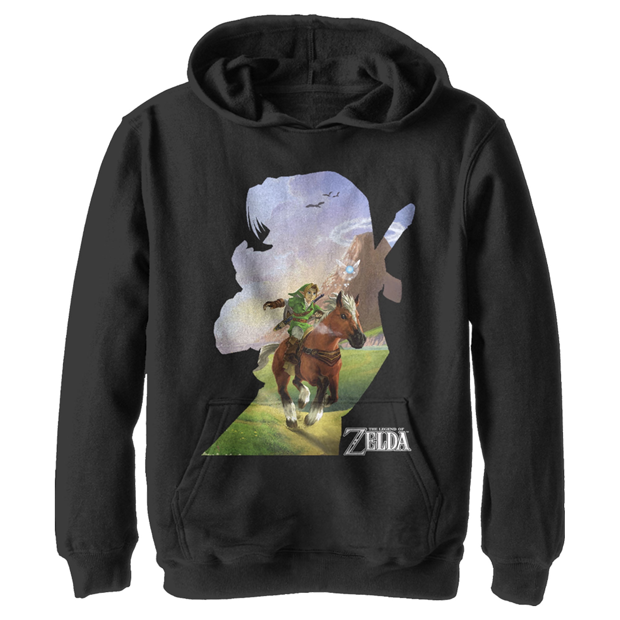 Boy's Nintendo Legend of Zelda Link Silhouette Pull Over Hoodie Black Large