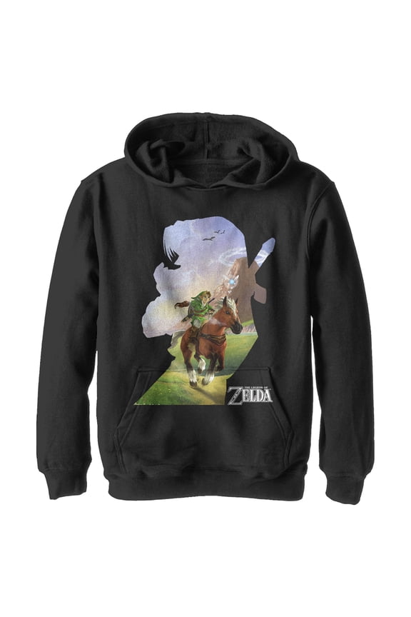 Boy's Nintendo Legend of Zelda Link Silhouette Pull Over Hoodie Black X Large