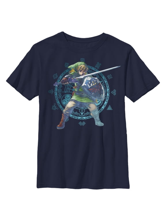 Boy's Nintendo Legend of Zelda Link Watercolor Pattern Graphic Tee Navy Blue Medium