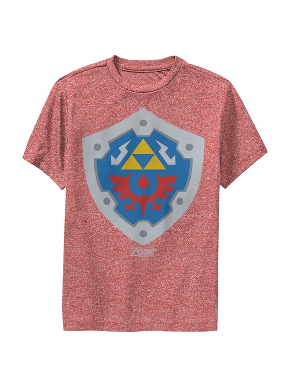 Boy's Nintendo Legend of Zelda Link's Awakening Hylian Shield Performance Graphic Tee Red Heather Medium