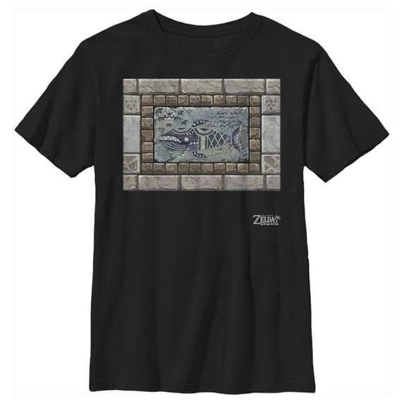Boy's Nintendo Legend of Zelda Link's Awakening Whale Stone Tablet Graphic Tee Black Medium