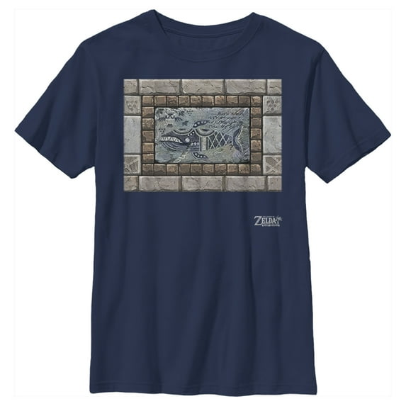 Boy's Nintendo Legend of Zelda Link's Awakening Whale Stone Tablet Graphic Tee Navy Blue X Large