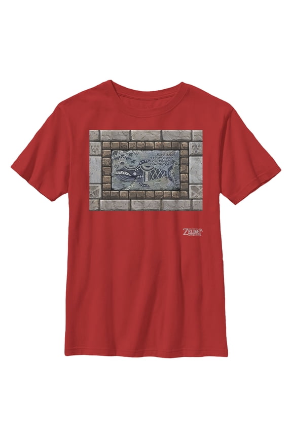 Boy's Nintendo Legend of Zelda Link's Awakening Whale Stone Tablet  Graphic Tee Red Small