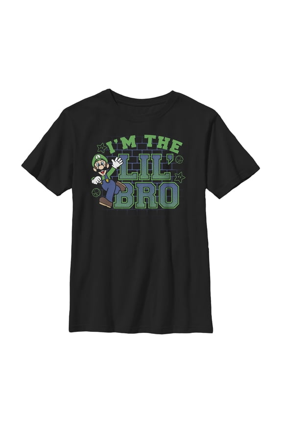 Boy's Nintendo Luigi Lil' Bro Graphic Tee Black X Small