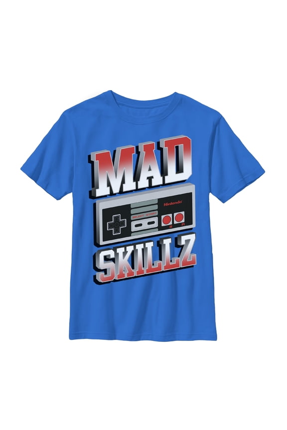 Boy's Nintendo Mad Skillz NES Controller Graphic Tee Royal Small