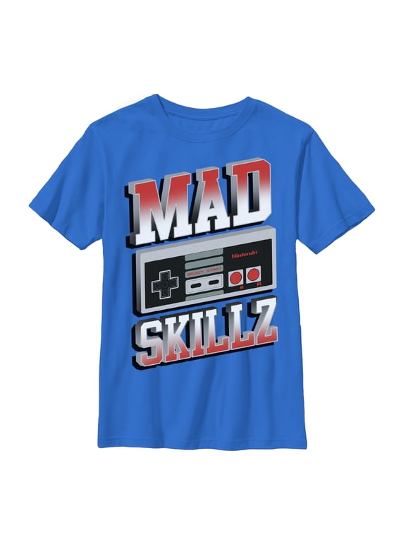 Boy's Nintendo Mad Skillz NES Controller Graphic Tee Royal X Large