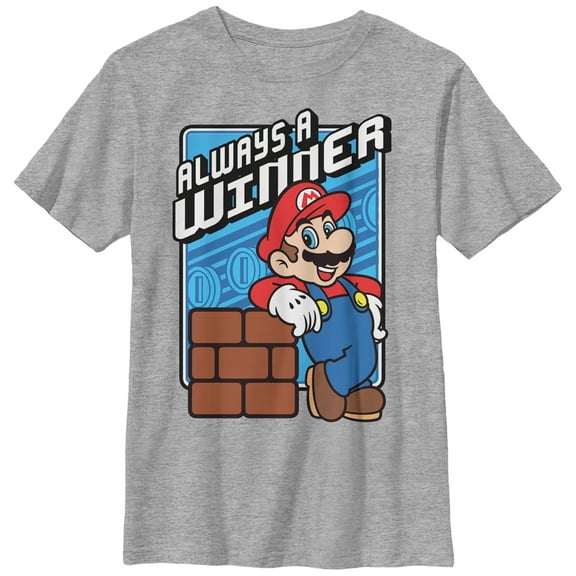 Boy's Nintendo Mario Always a Winner Graphic Tee Athletic Heather Medium