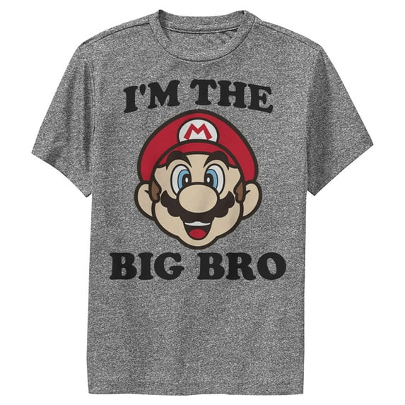 Boy's Nintendo Mario Big Brother Performance Graphic Tee Charcoal Heather Small