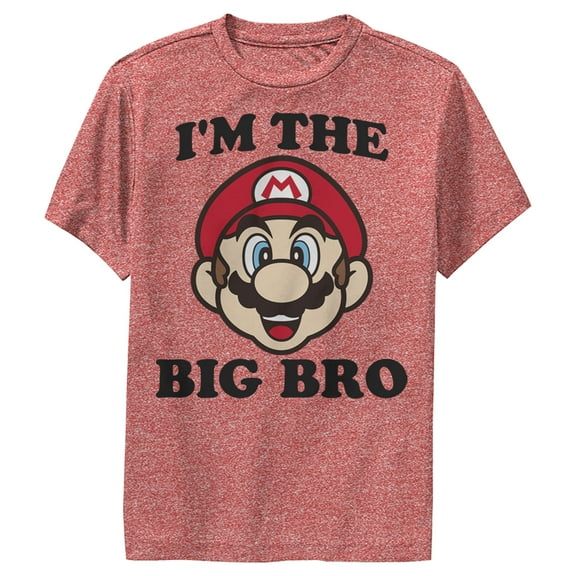 Boy's Nintendo Mario Big Brother Performance Graphic Tee Red Heather Small