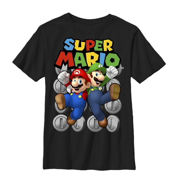 Boy's Nintendo Mario Bros Team Graphic Tee Black Small