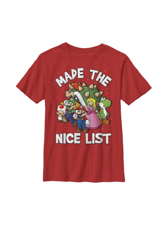 Boy's Nintendo Mario Character Nice List Graphic Tee Red X Large
