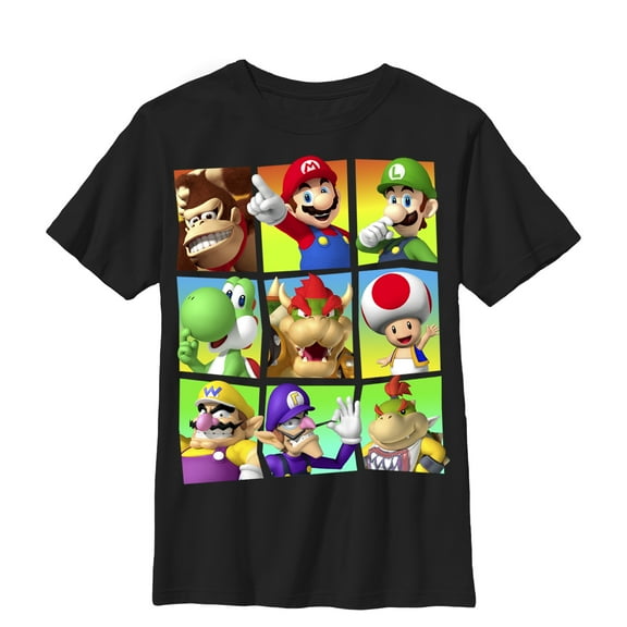 Boy's Nintendo Mario Characters All Here  Graphic Tee Black Medium