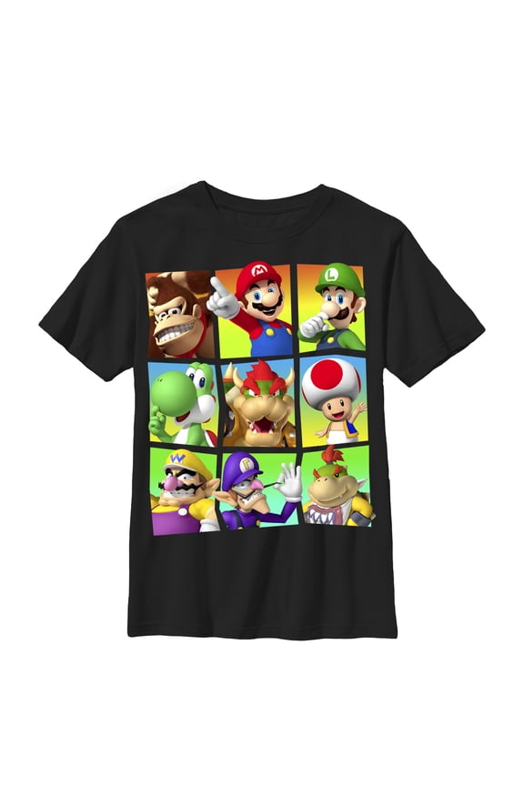 Boy's Nintendo Mario Characters All Here Graphic Tee Black Medium