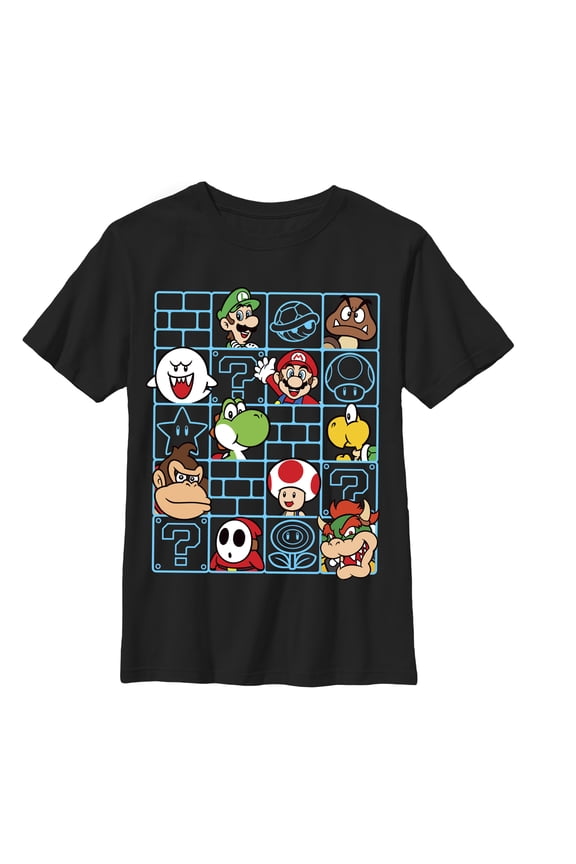 Boy's Nintendo Mario Characters Wall Graphic Tee Black Large