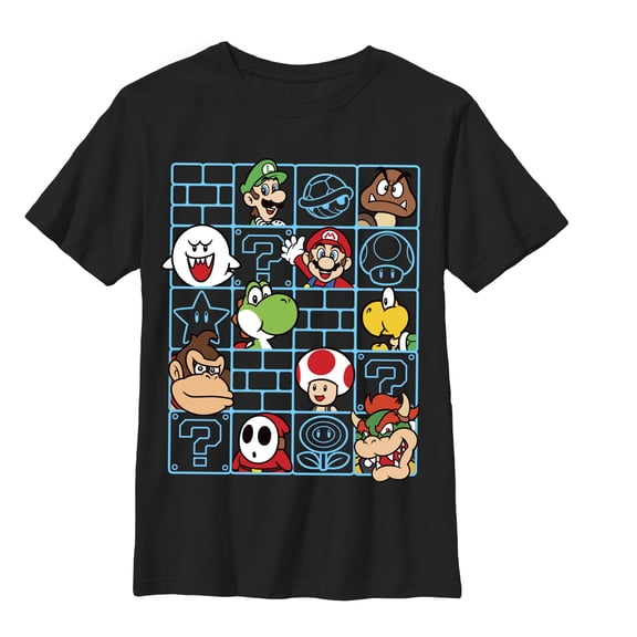 Boy's Nintendo Mario Characters Wall Graphic Tee Black Small
