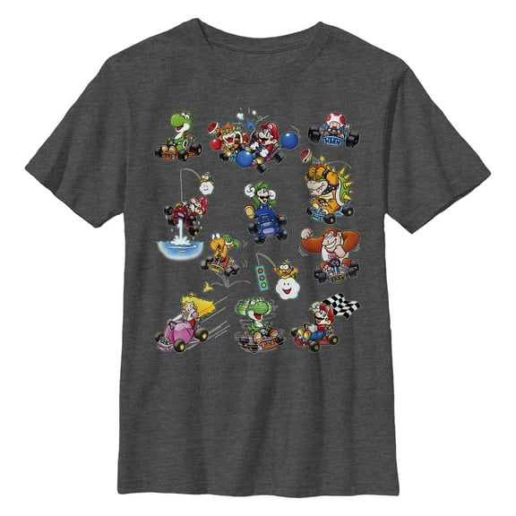 Boy's Nintendo Mario Kart Racers Action Mach Up Poster  Graphic T-Shirt