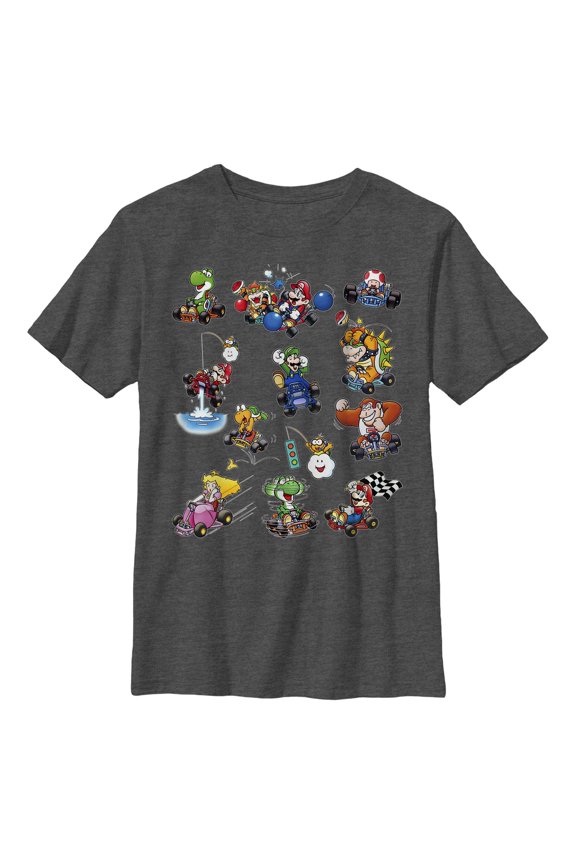 Boy's Nintendo Mario Kart Racers Action Mach Up Poster Graphic T-Shirt