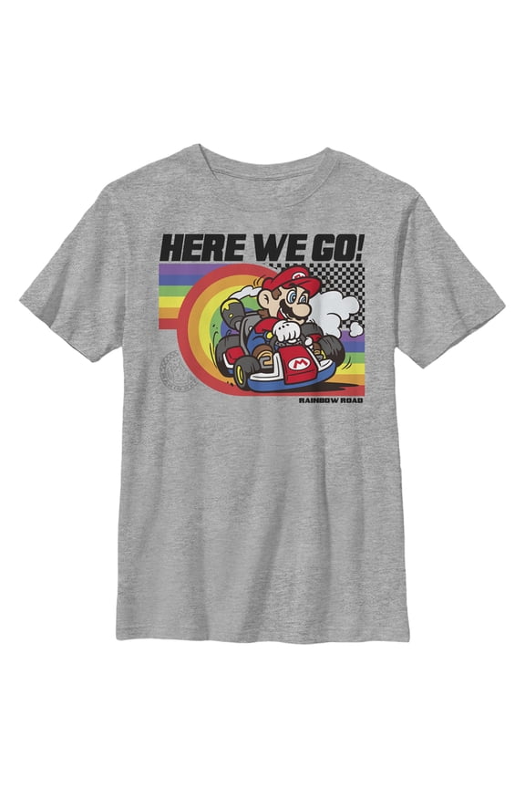 Boy's Nintendo Mario Kart Rainbow Road Racing Graphic Tee Athletic Heather Large