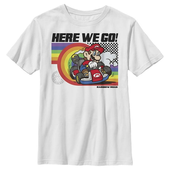 Boy's Nintendo Mario Kart Rainbow Road Racing Graphic Tee White Large