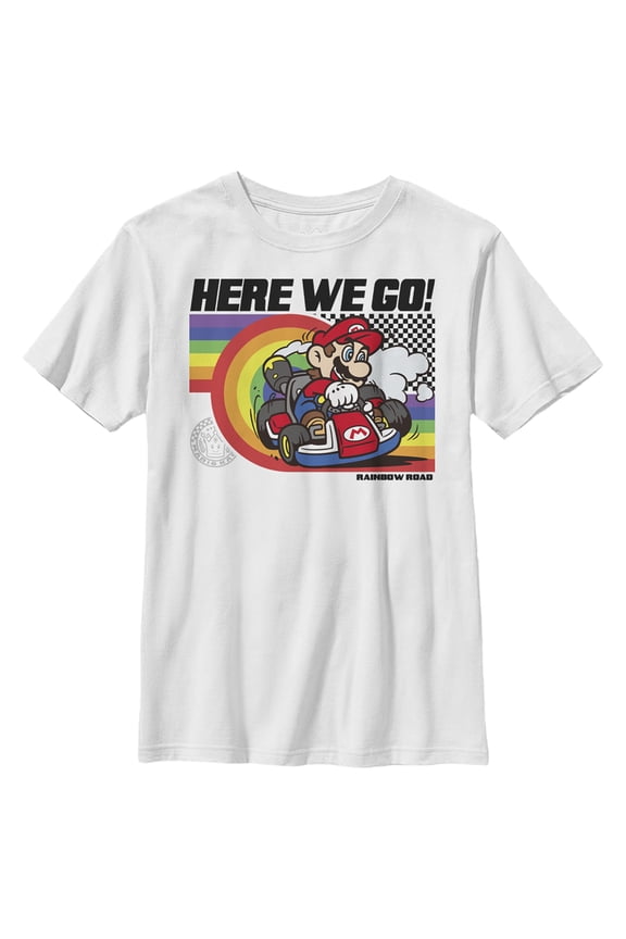 Boy's Nintendo Mario Kart Rainbow Road Racing  Graphic Tee White Small