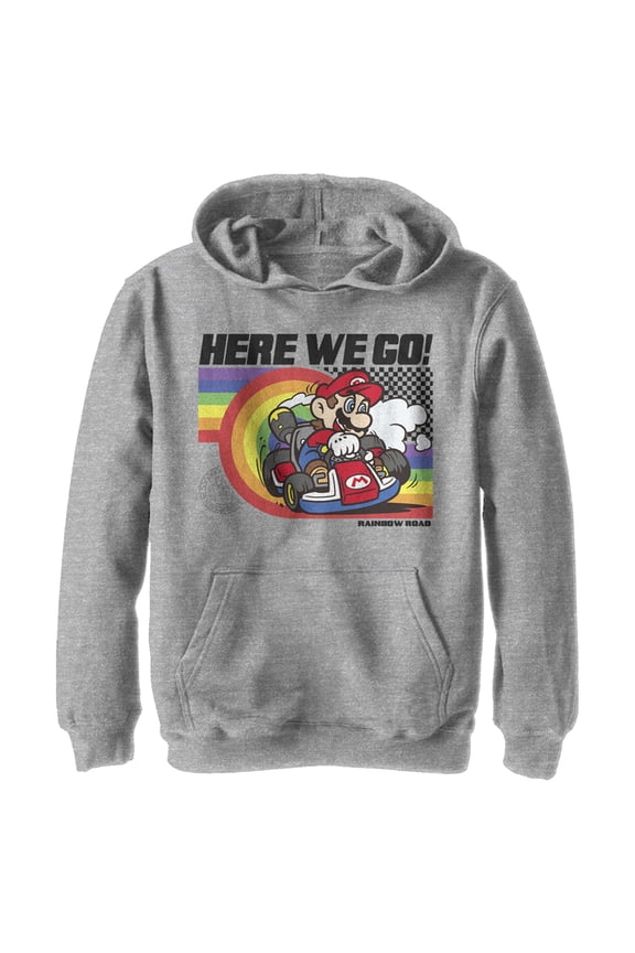 Boy's Nintendo Mario Kart Rainbow Road Racing Pull Over Hoodie Athletic Heather Medium