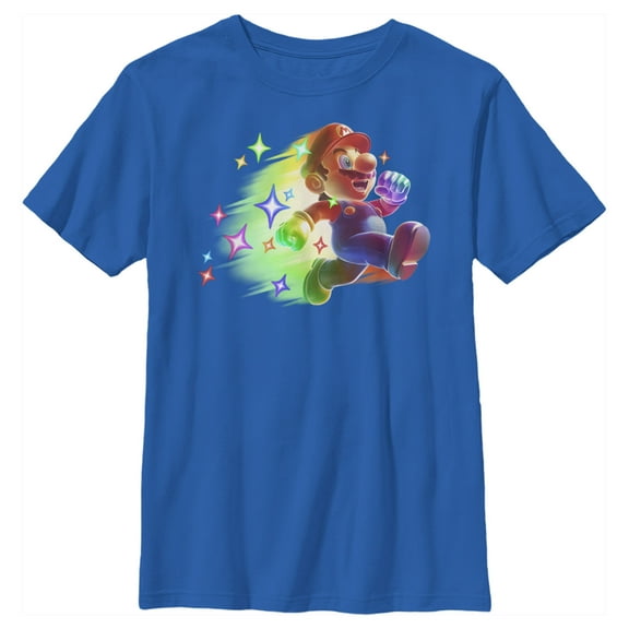Boy's Nintendo Mario Rainbow Star Power Graphic Tee Royal Blue Large