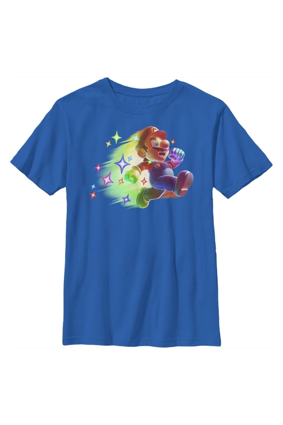 Boy's Nintendo Mario Rainbow Star Power Graphic Tee Royal Blue Medium