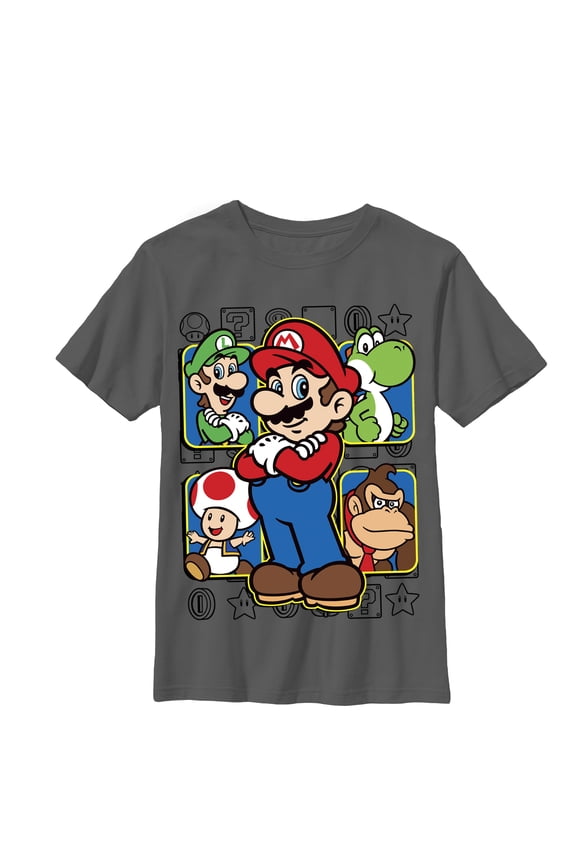 Boy's Nintendo Mario Super Squad Graphic Tee Charcoal Small