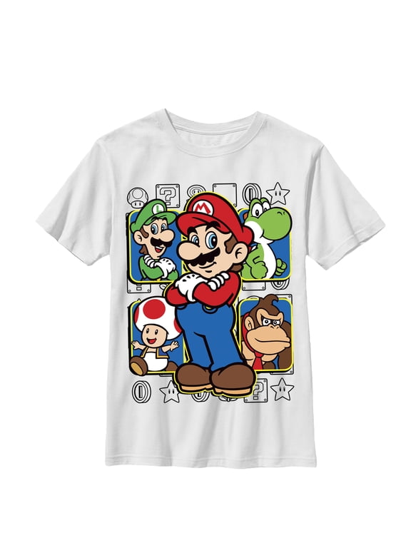 Boy's Nintendo Mario Super Squad Graphic Tee White Large