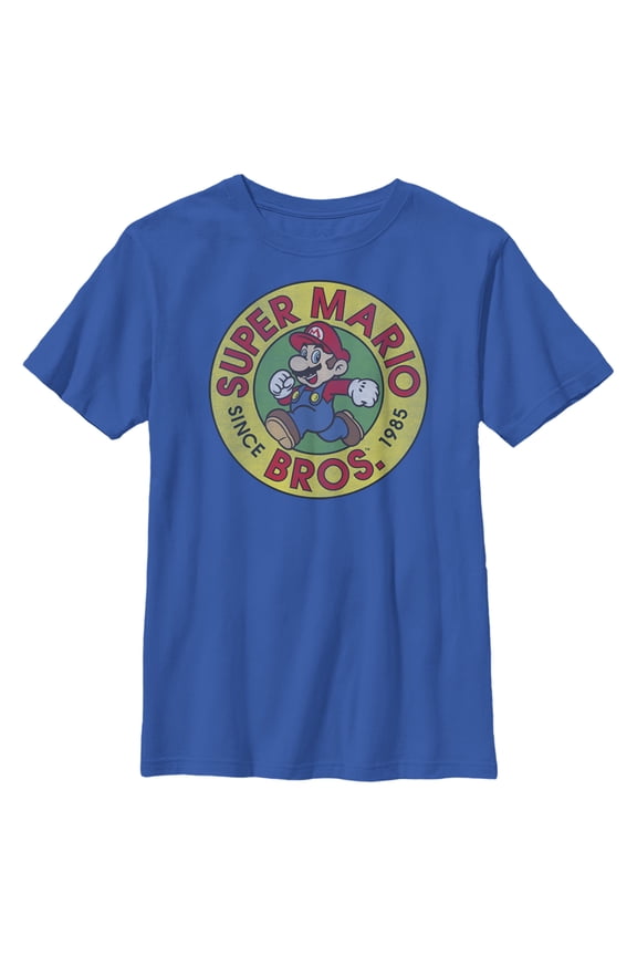 Boy's Nintendo Mario Walk Circle 1985 Graphic Tee Royal Blue Medium